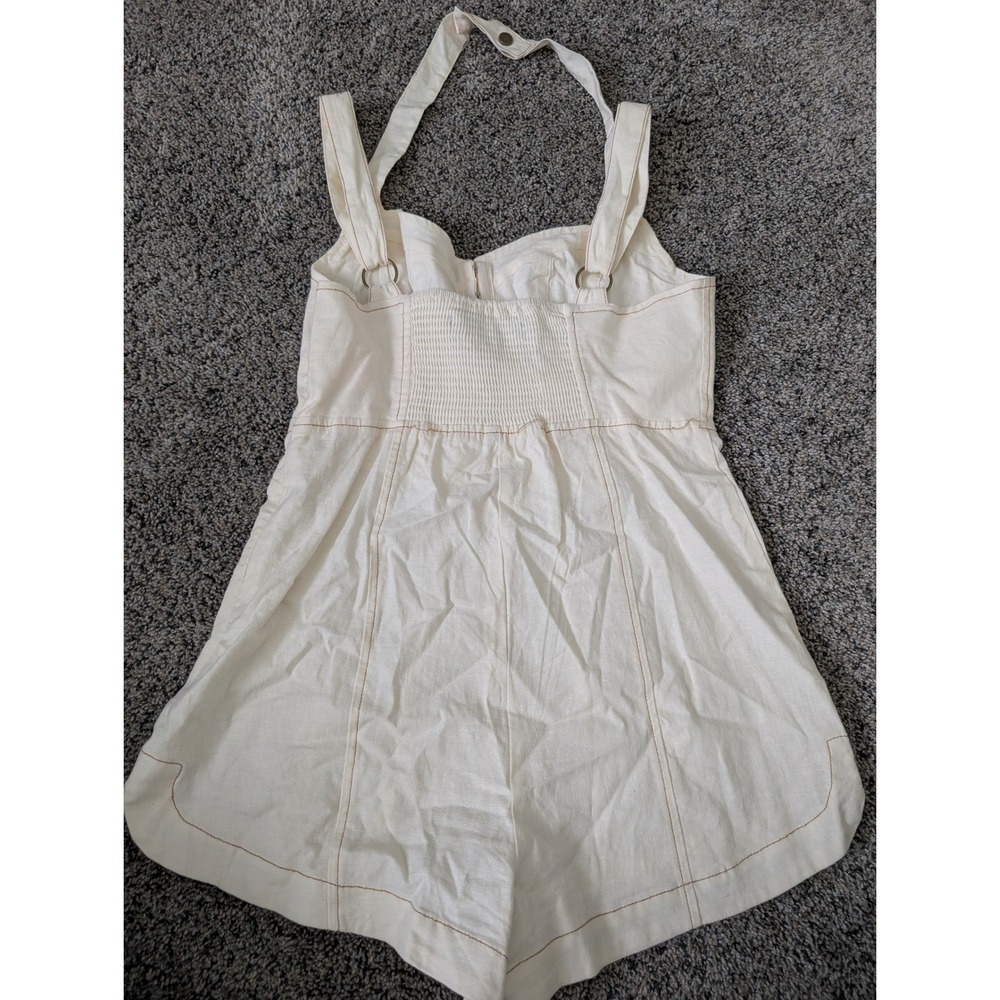Urban‎ Outfitters Cream Linen Blend Corset Halter Romper XS/S Contrast Stitching - Picture 6 of 7